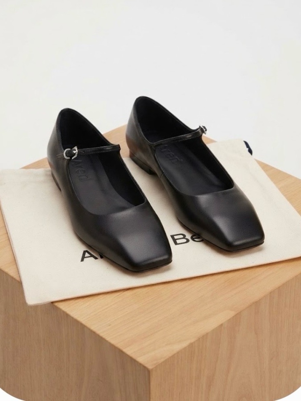 SO CLASSY!!!! Aeyde Black Square-Toe Mary Jane Flats